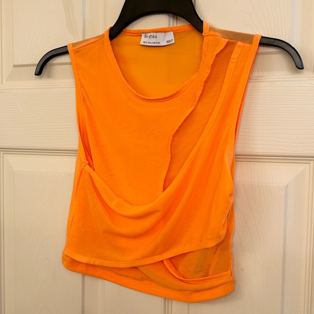 Sheer Wrap Crop Tank Top by bershka. Size Small.